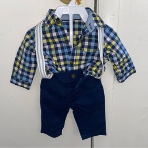 Baby boy dressy set with pants, blouse and suspenders